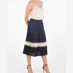 Tory Burch Shibori Silk Pleated Midi Skirt - Navy - 4